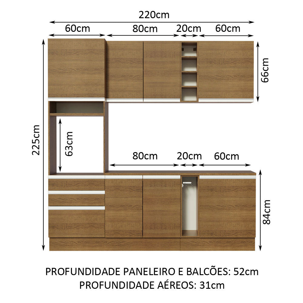 Armário de Cozinha Completa 220cm Rustic Áquila Madesa 04