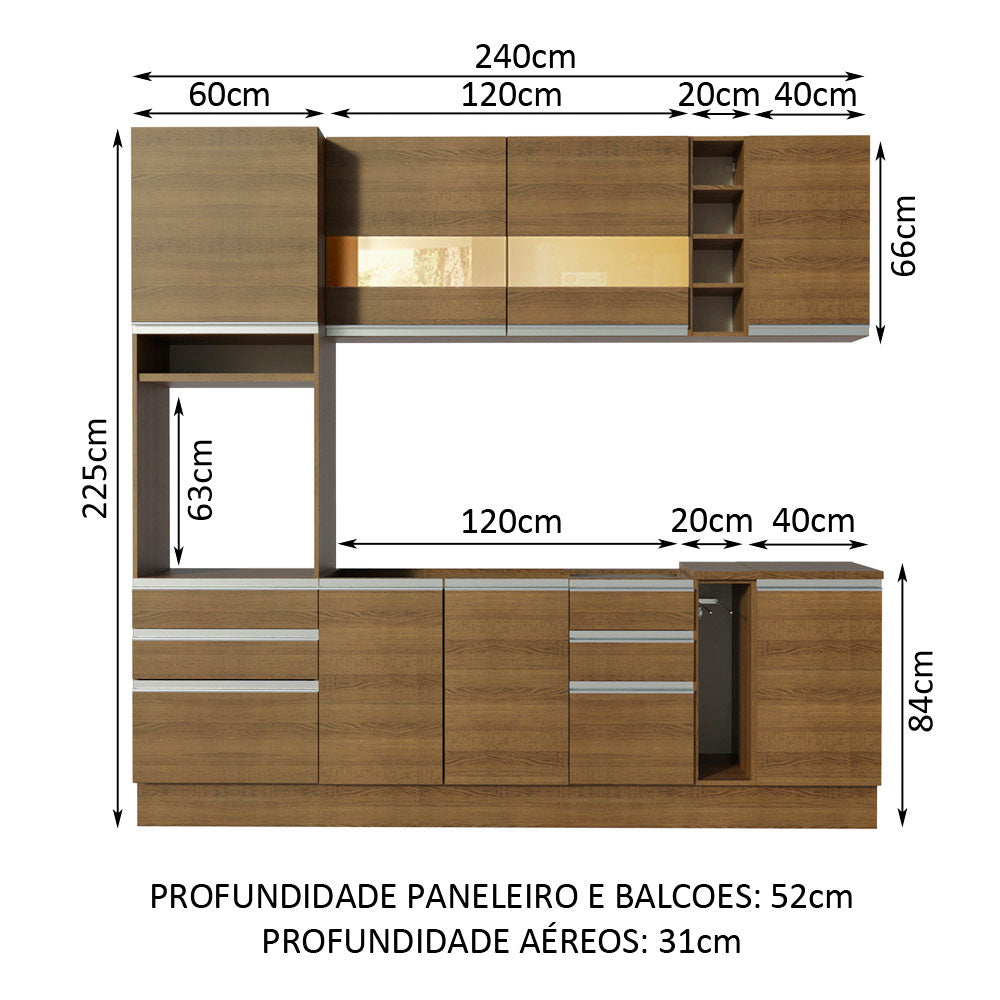 Armário de Cozinha Completa 240cm Rustic Lazio Madesa 02