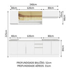 Armário de Cozinha Completa 240cm Branco Glamy Madesa 03