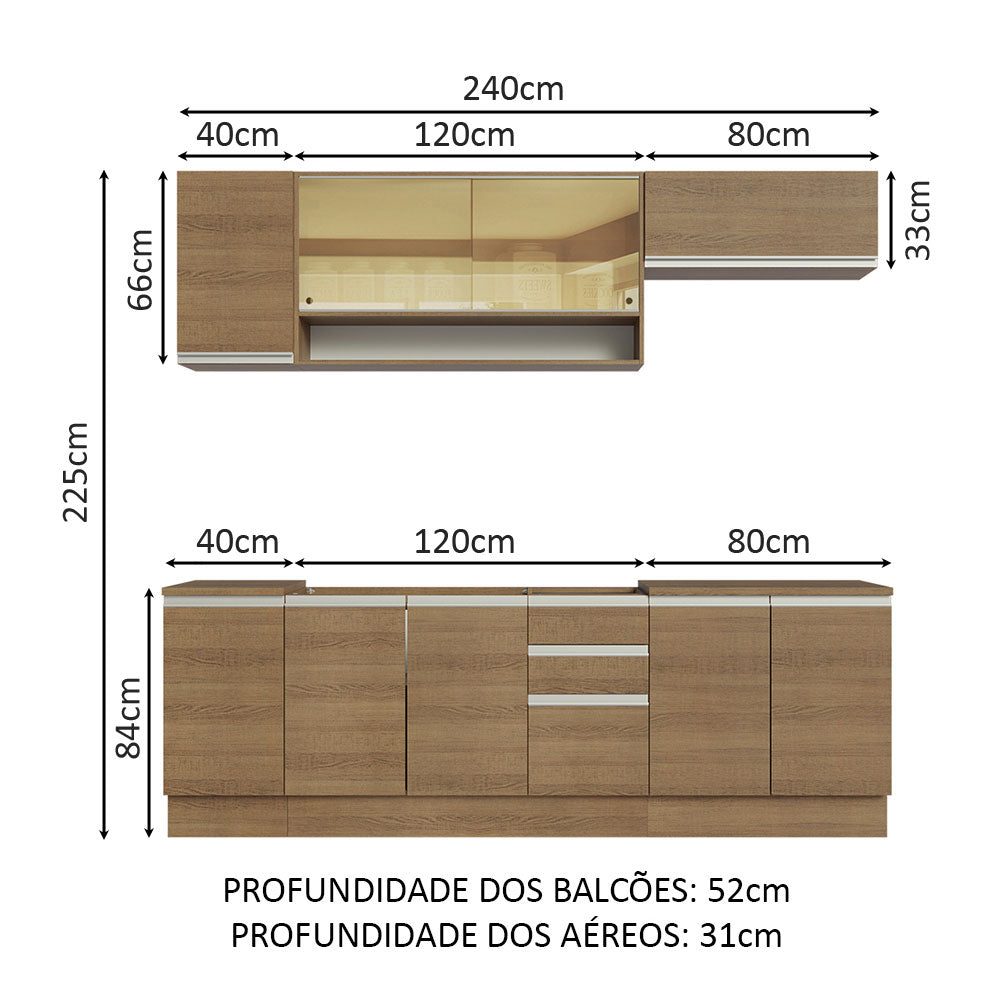 Armário de Cozinha Completa 240cm Rustic Glamy Madesa 03