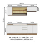 Armário de Cozinha Completa 240cm Rustic Branco Glamy Madesa 03