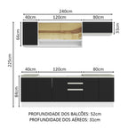 Armário de Cozinha Completa 240cm Branco Preto Glamy Madesa 03