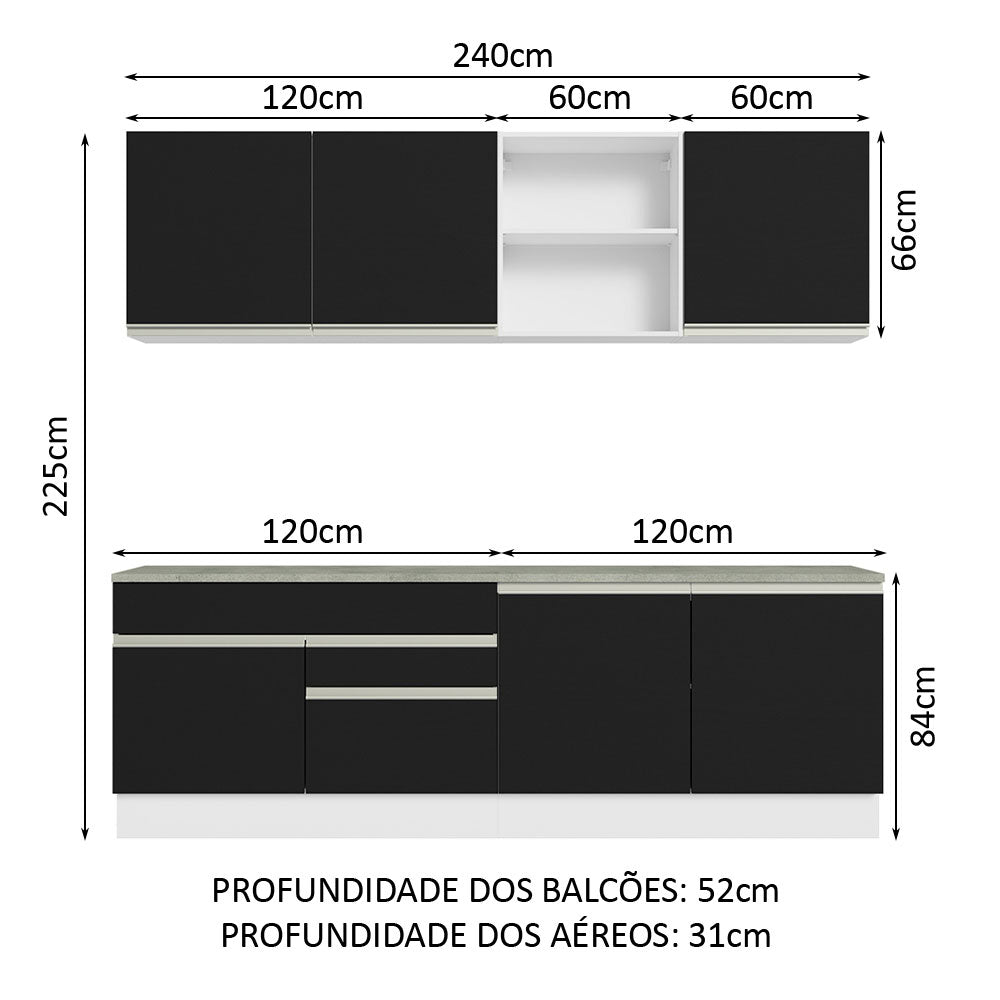 Armário de Cozinha Completa 240cm Branco/Preto Glamy Madesa 06