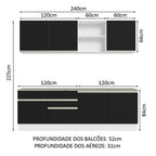Armário de Cozinha Completa 240cm Branco/Preto Glamy Madesa 06