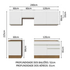Armário de Cozinha Completa 240cm Rustic/Branco Glamy Madesa 08
