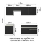 Armário de Cozinha Completa 240cm Branco/Preto Glamy Madesa 08