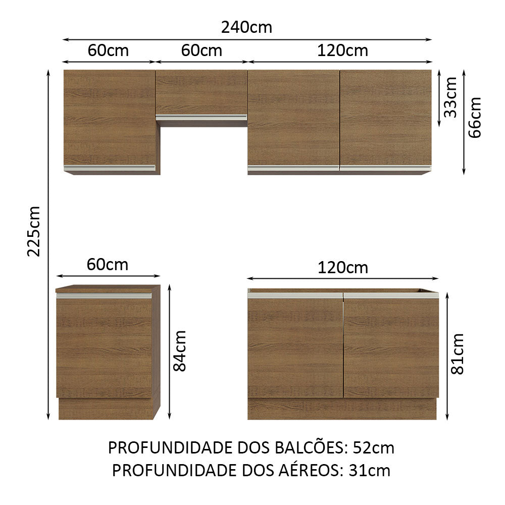 Armário de Cozinha Completa 240cm Rustic Glamy Madesa 09