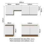 Armário de Cozinha Completa 240cm Rustic/Branco Glamy Madesa 09