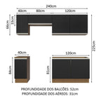 Armário de Cozinha Completa 240cm Rustic/Preto Glamy Madesa 10