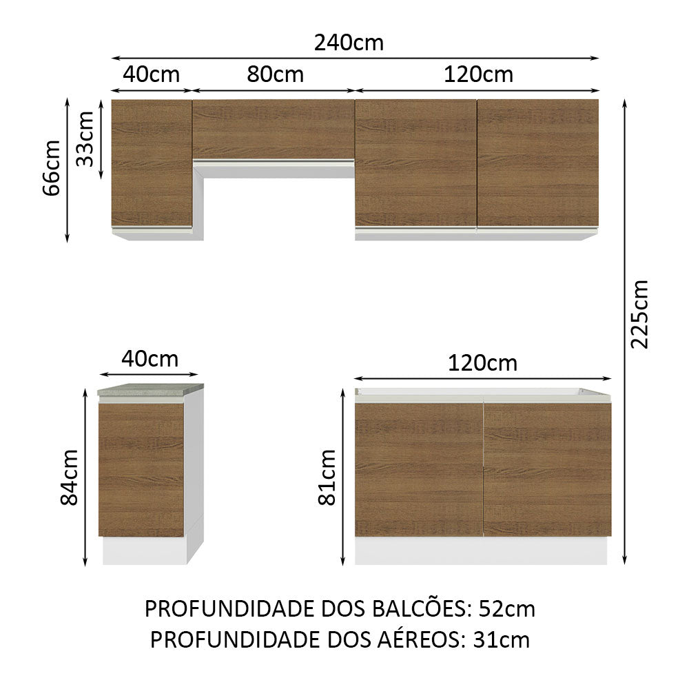 Armário de Cozinha Completa 240cm Branco/Rustic Glamy Madesa 10