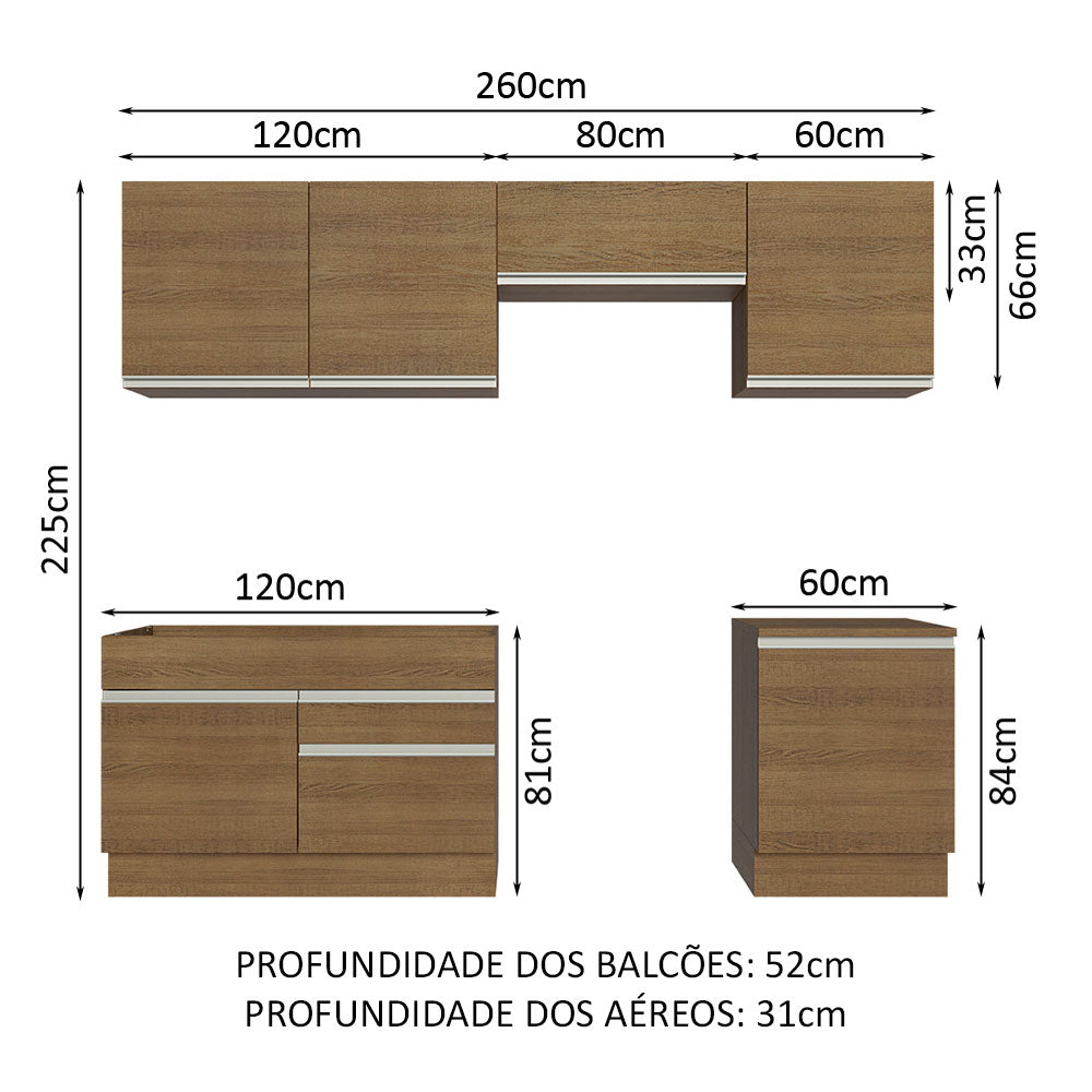 Armário de Cozinha Completa 260cm Rustic Glamy Madesa 04