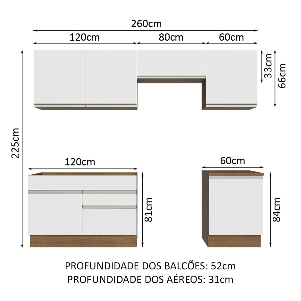 Armário de Cozinha Completa 260cm Rustic/Branco Glamy Madesa 04