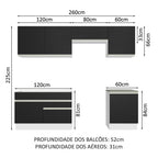 Armário de Cozinha Completa 260cm Branco/Preto Glamy Madesa 04