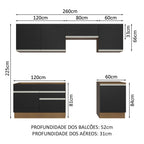 Armário de Cozinha Completa 260cm Rustic/Preto Glamy Madesa 04
