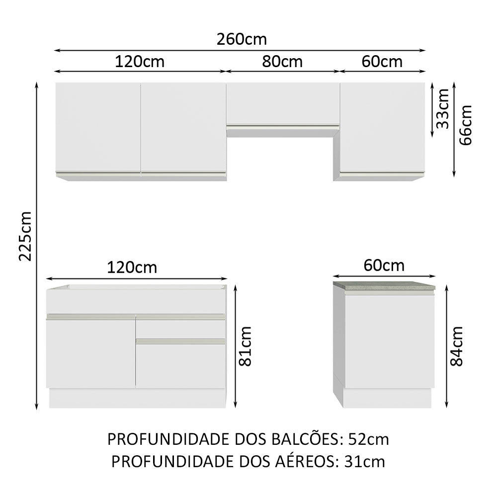 Armário de Cozinha Completa 260cm Branco Glamy Madesa 05