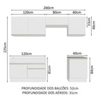 Armário de Cozinha Completa 260cm Branco Glamy Madesa 05