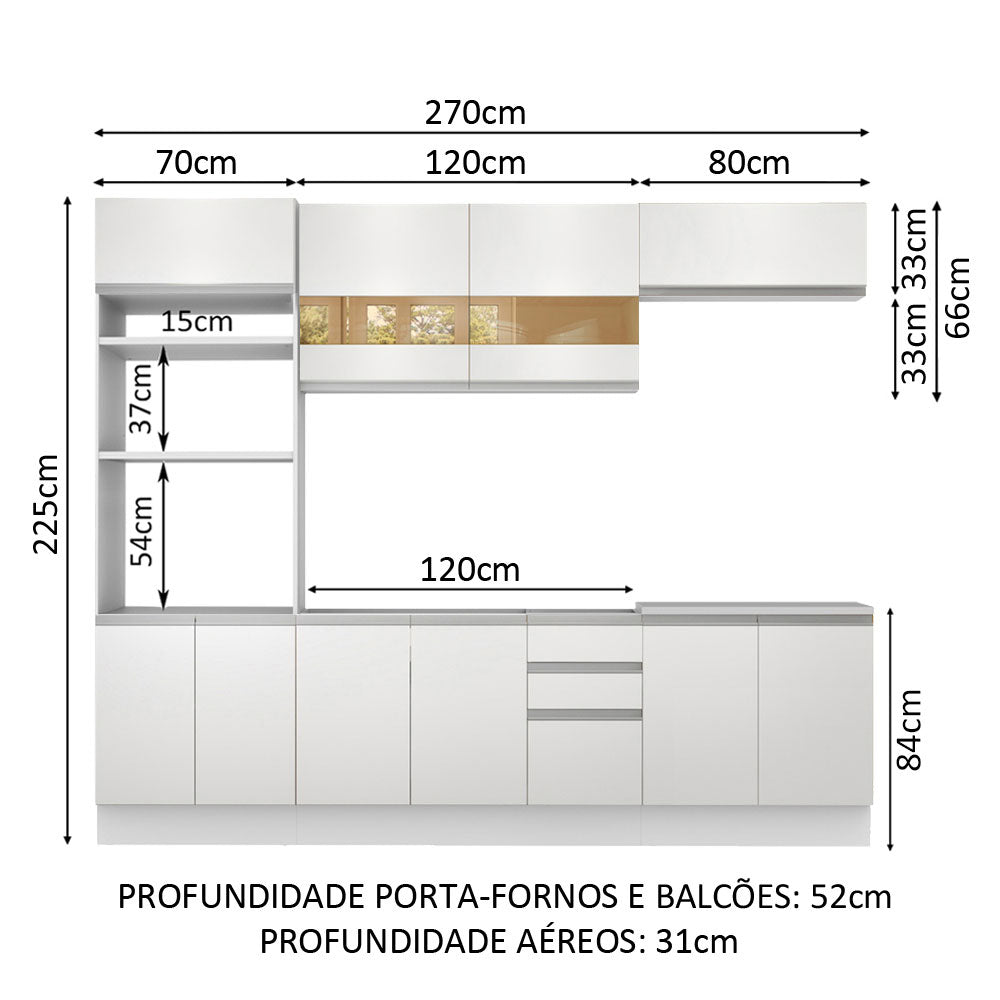 Armário de Cozinha Completa 270cm Branco Atenas Madesa 03