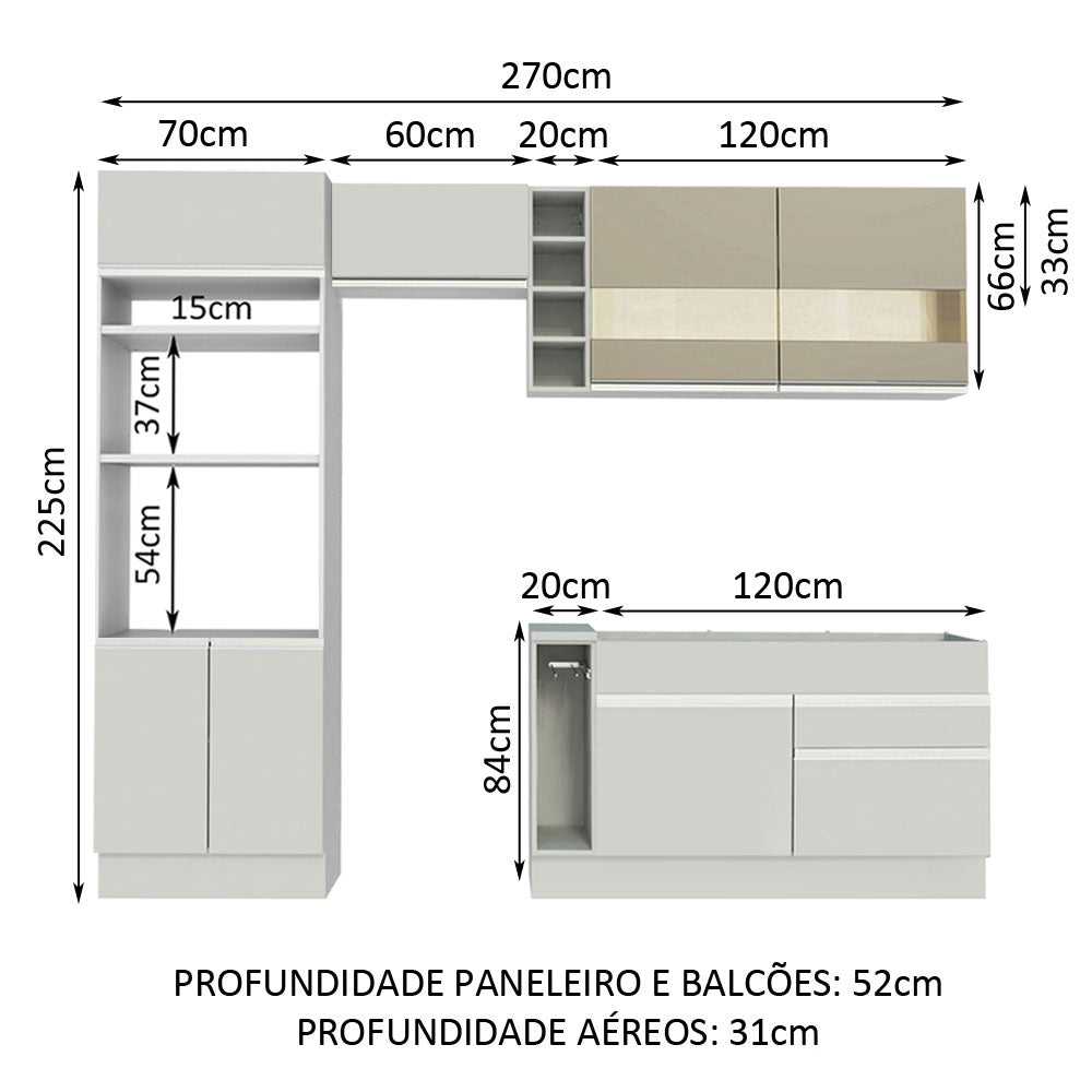 Armário de Cozinha Completa 270cm Branco/Branco/Crema Jade Madesa 08