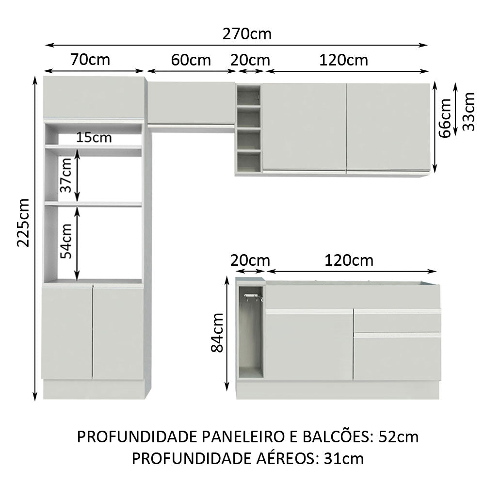 Armário de Cozinha Completa 270cm Branco Jade Madesa 09