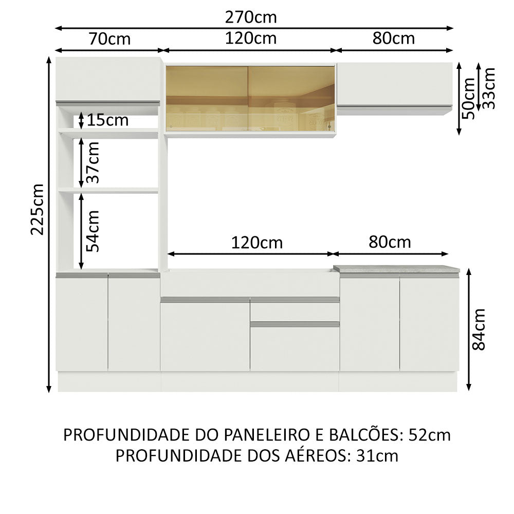 Armário de Cozinha Completa 270cm Branco Glamy Madesa 10