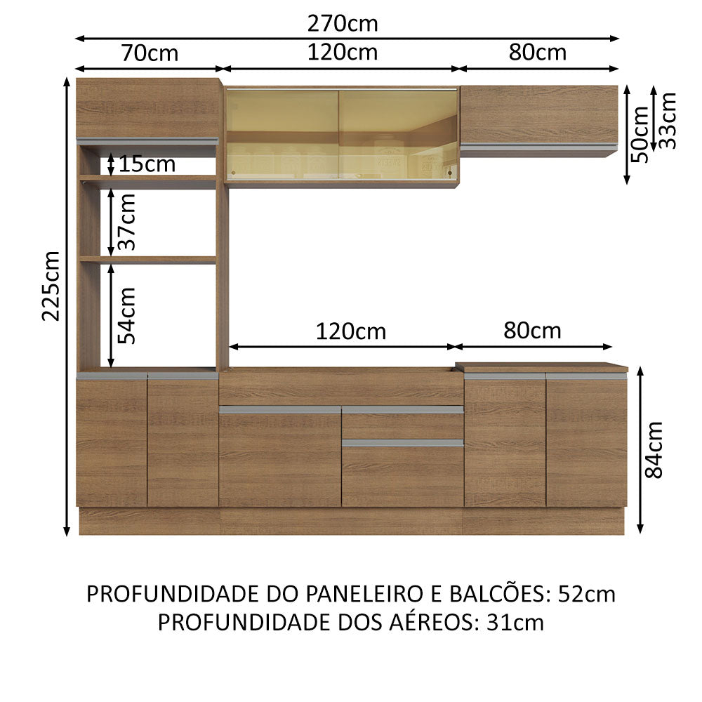 Armário de Cozinha Completa 270cm Rustic Glamy Madesa 10