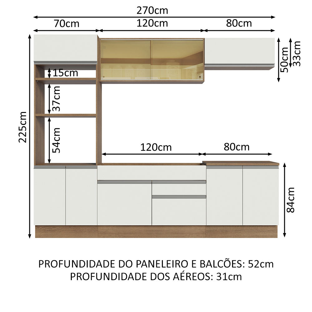 Armário de Cozinha Completa 270cm Rustic Branco Glamy Madesa 10