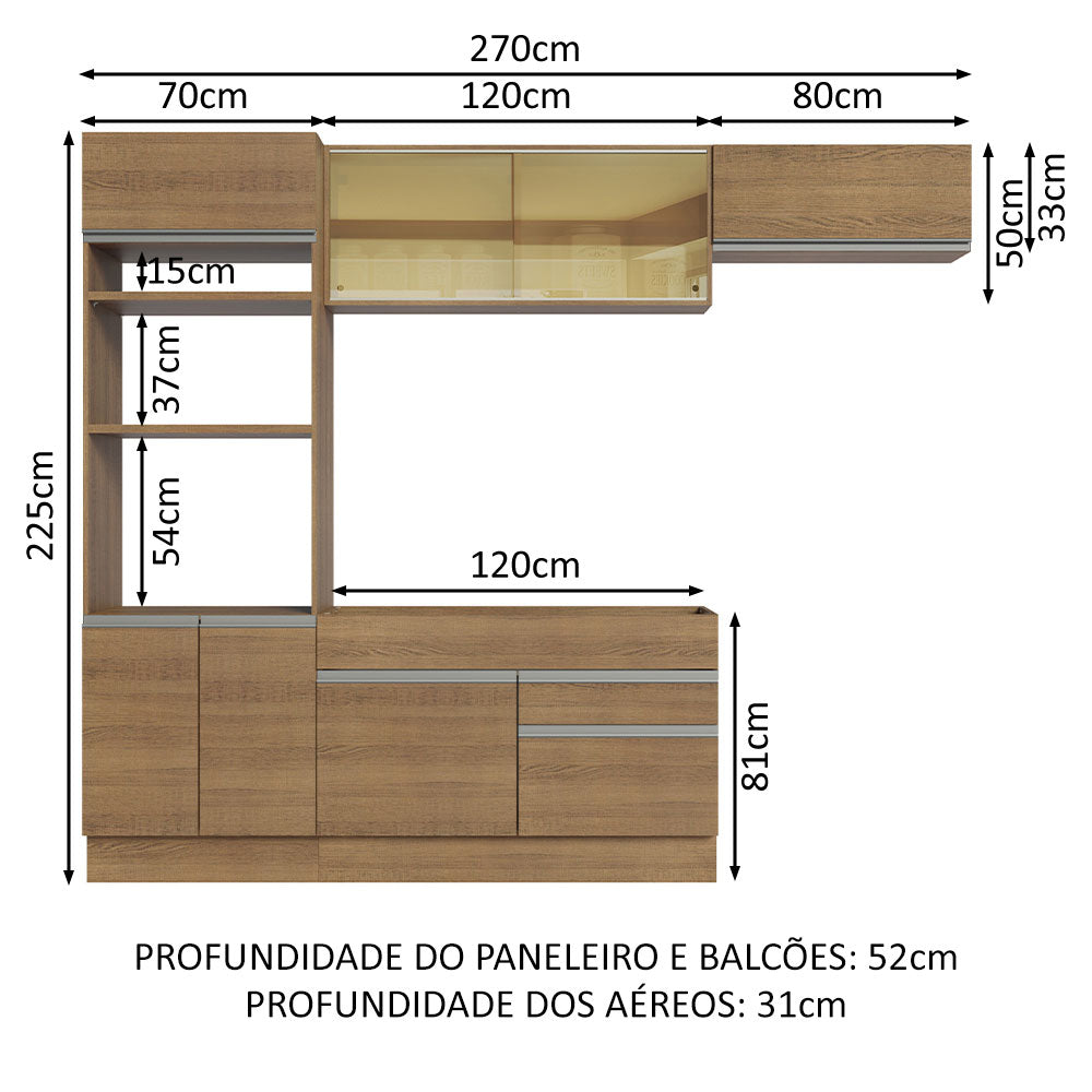 Armário de Cozinha Completa 270cm Rustic Glamy Madesa 11