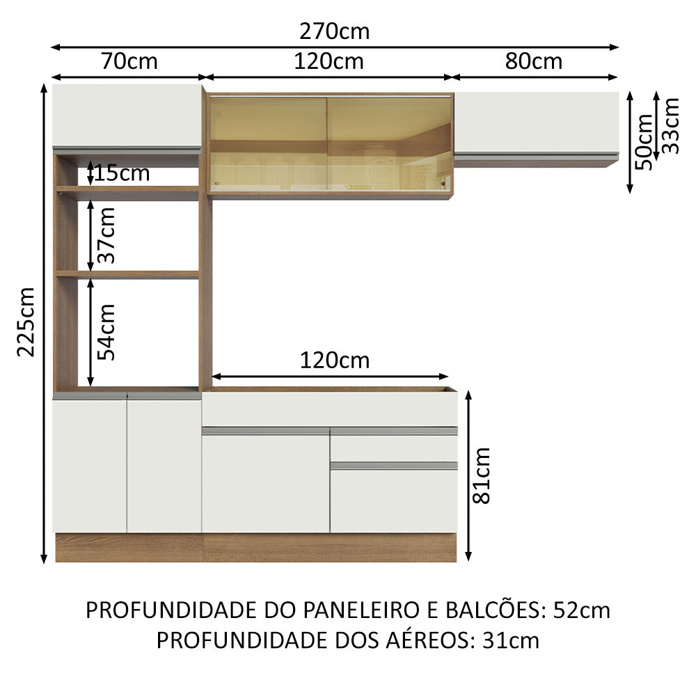 Armário de Cozinha Completa 270cm Rustic Branco Glamy Madesa 11