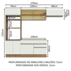 Armário de Cozinha Completa 270cm Rustic Branco Glamy Madesa 11