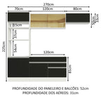 Armário de Cozinha Completa 270cm Branco Preto Glamy Madesa 11