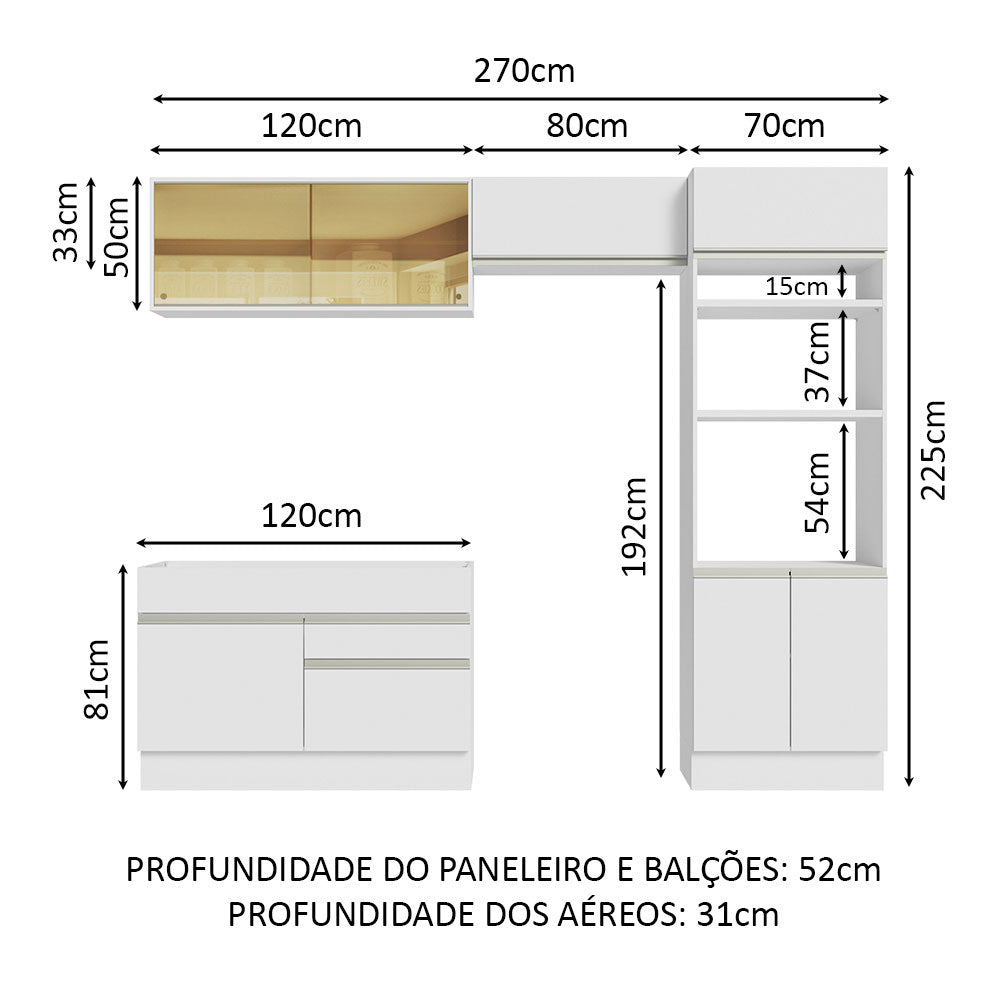 Armário de Cozinha Completa 270cm Branco Glamy Madesa 12