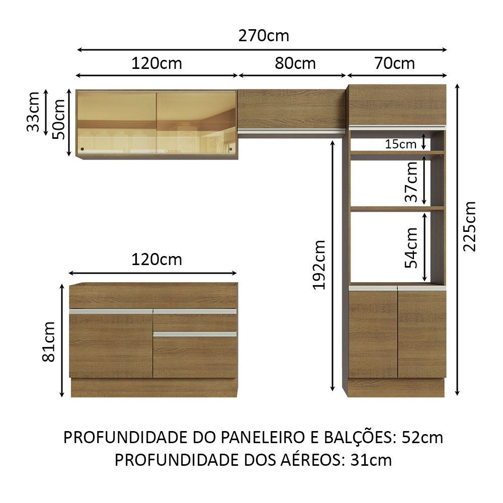Armário de Cozinha Completa 270cm Rustic Glamy Madesa 12