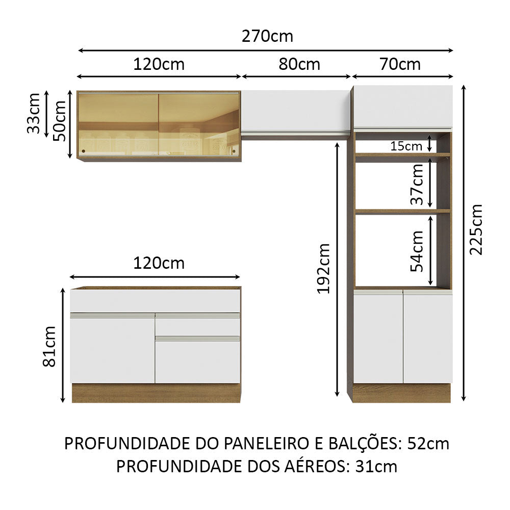Armário de Cozinha Completa 270cm Rustic/Branco Glamy Madesa 12