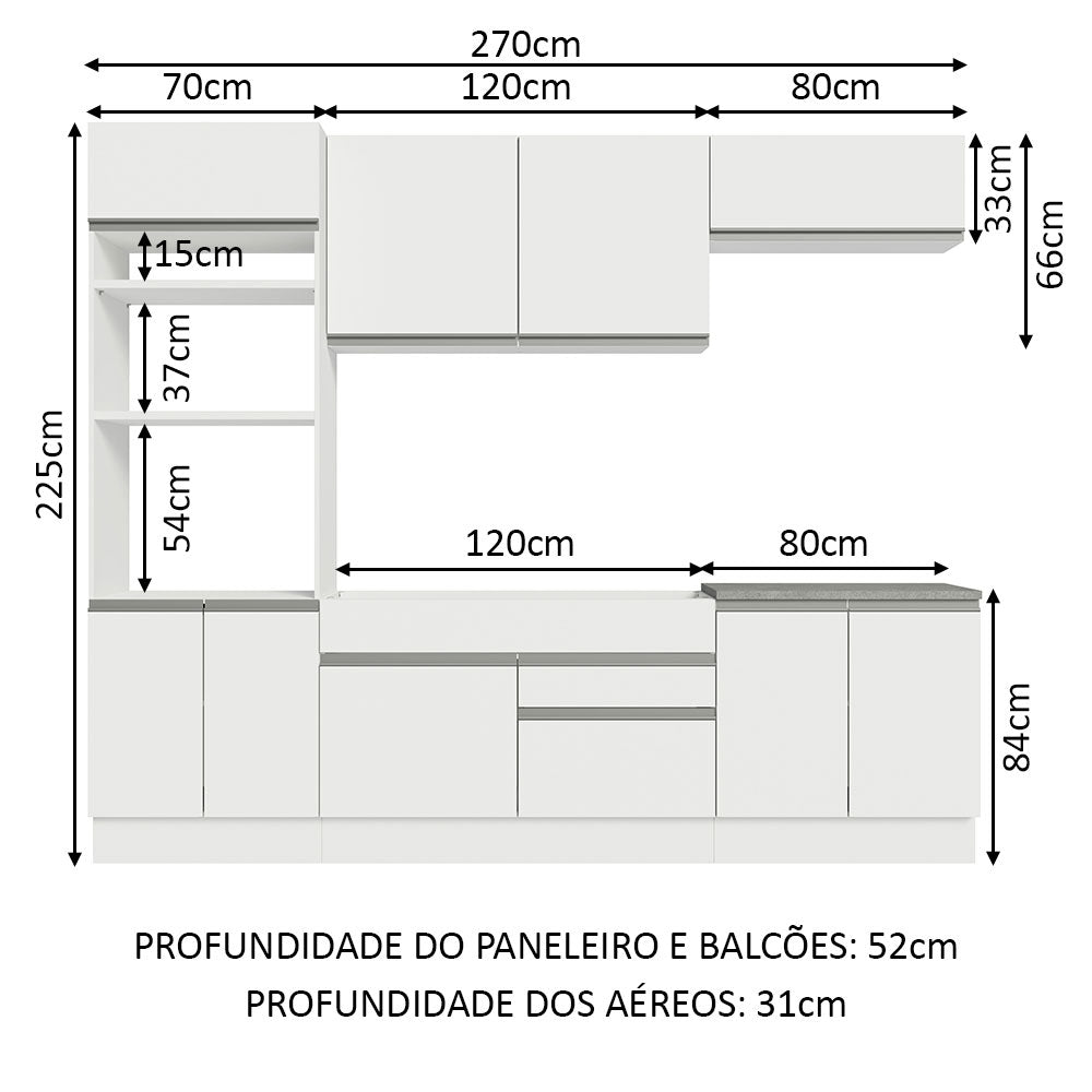 Armário de Cozinha Completa 270cm Branco Glamy Madesa 13