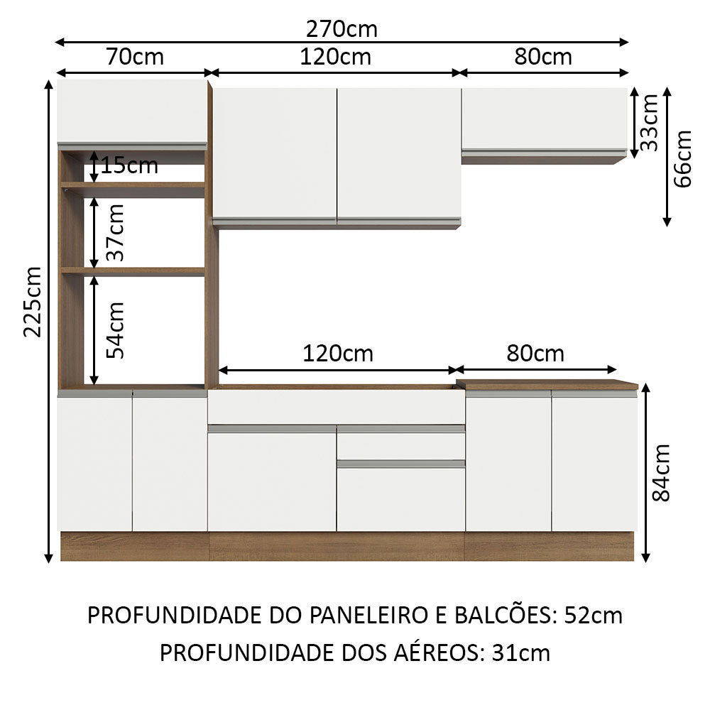 Armário de Cozinha Completa 270cm Rustic/Branco Glamy Madesa 13