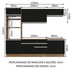 Armário de Cozinha Completa 270cm Rustic/Preto Glamy Madesa 13
