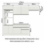 Armário de Cozinha Completa 270cm Branco Glamy Madesa 14