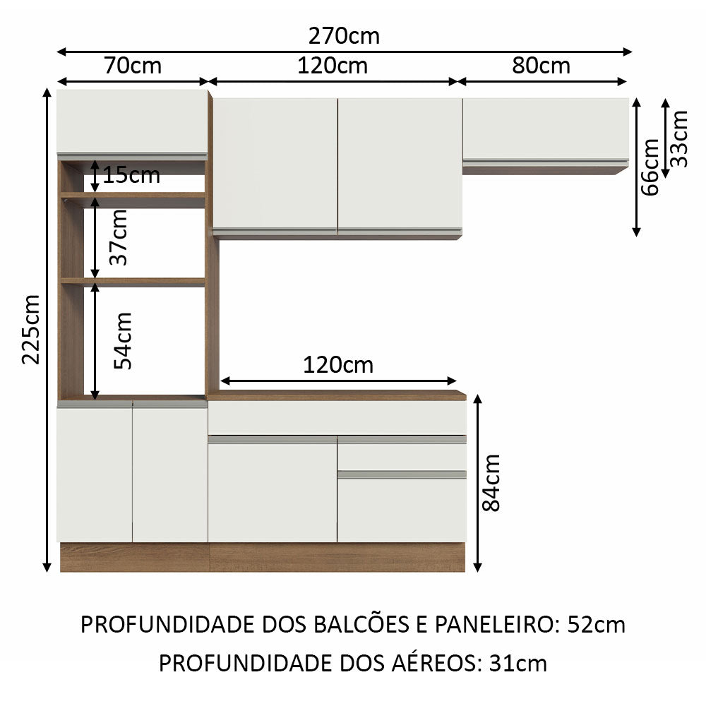 Armário de Cozinha Completa 270cm Rustic/Branco Glamy Madesa 14