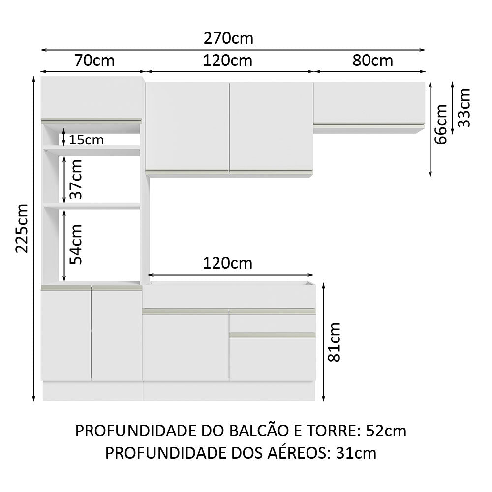 Armário de Cozinha Completa 270cm Branco Glamy Madesa 15