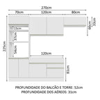 Armário de Cozinha Completa 270cm Branco Glamy Madesa 15
