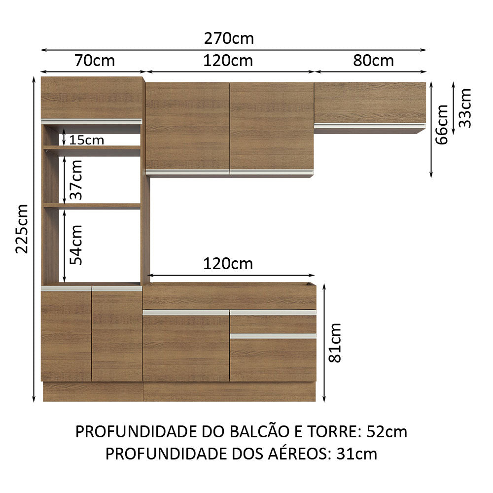 Armário de Cozinha Completa 270cm Rustic Glamy Madesa 15