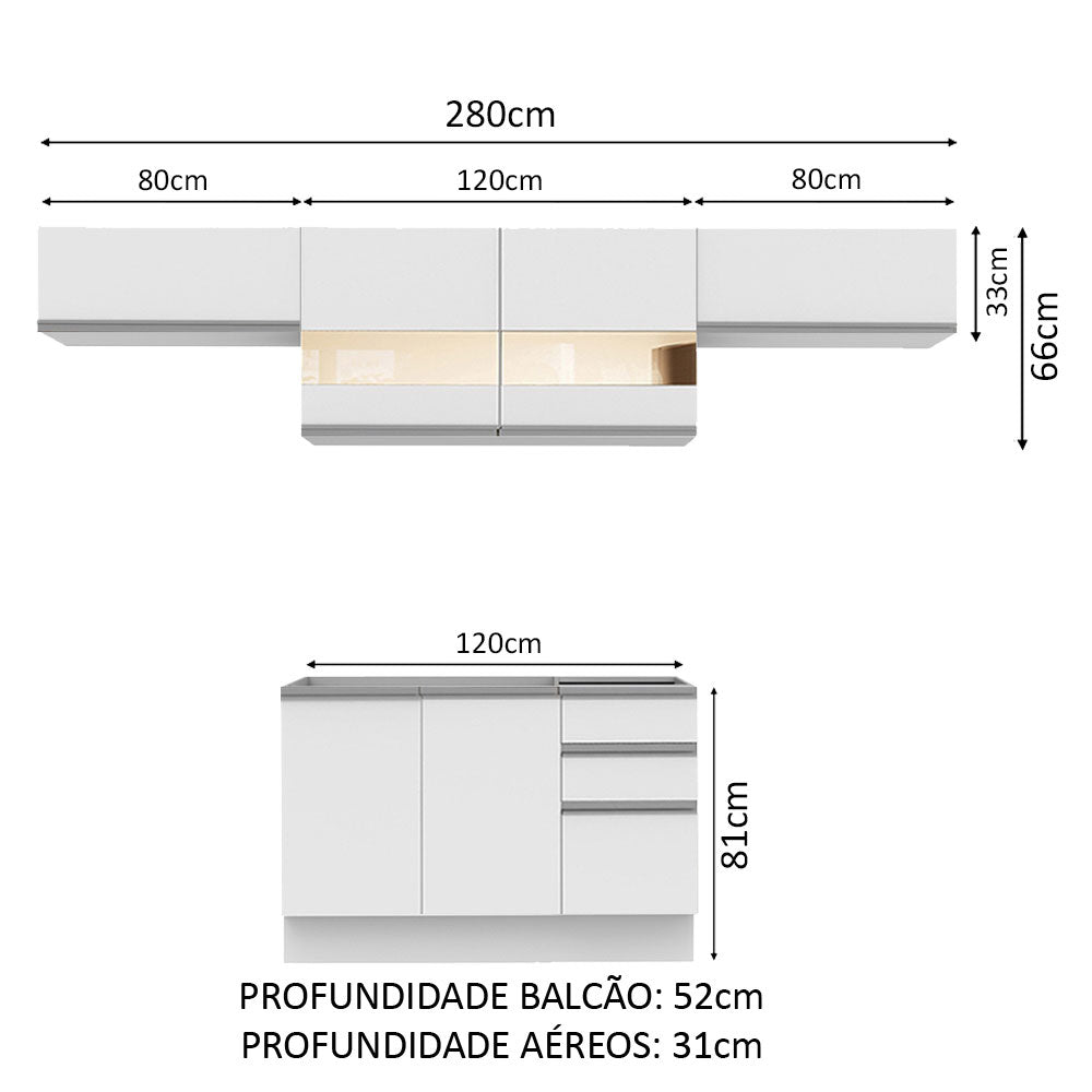 Armário de Cozinha Compacta 280cm Branco Marina Madesa 01