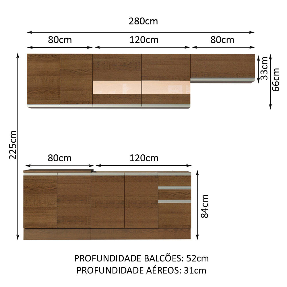 Armário de Cozinha Completa 280cm Rustic Marcela Madesa 03