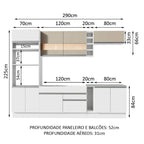 Armário de Cozinha Completa 290cm Branco/Branco/Crema Vicenza Madesa 01