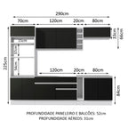 Armário de Cozinha Completa 290cm Branco/Preto Vicenza Madesa 02