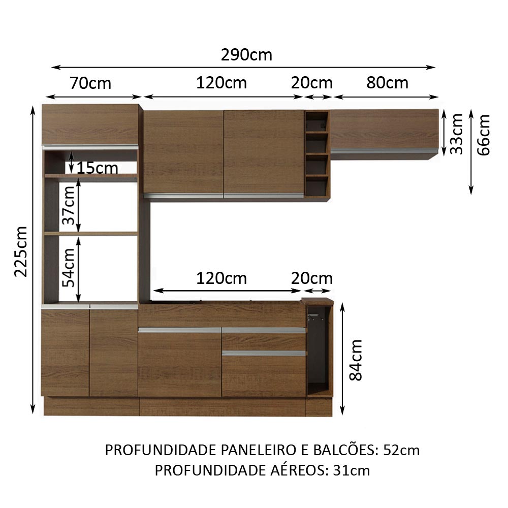Armário de Cozinha Completa 290cm Rustic Safira Madesa 04