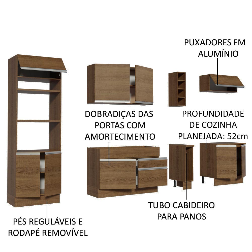 Armário de Cozinha Completa 290cm Rustic Vicenza Madesa 12