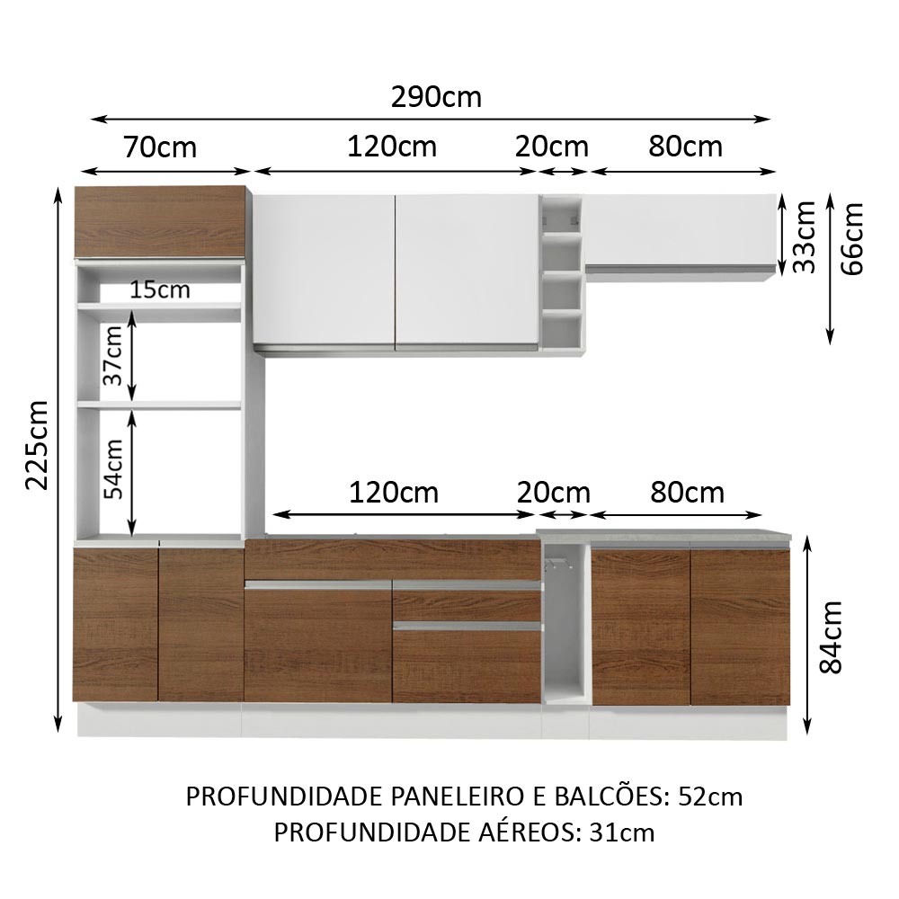 Armário de Cozinha Completa 290cm Branco/Rustic/Branco Vicenza Madesa 12