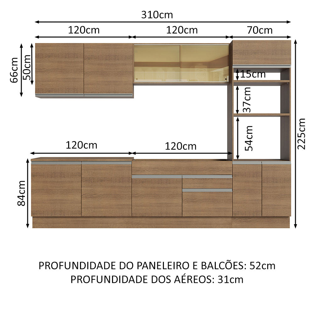 Armário de Cozinha Completa 310cm Rustic Glamy Madesa 01