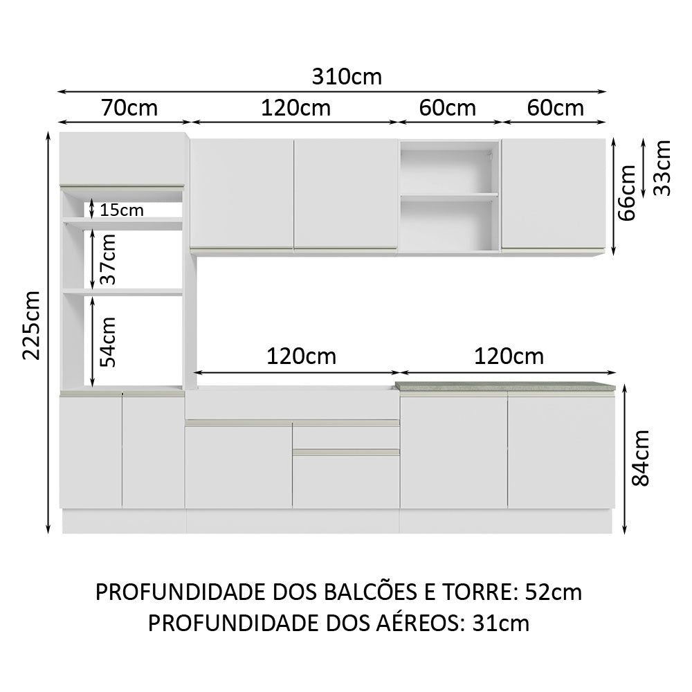 Armário de Cozinha Completa 310cm Branco Glamy Madesa 02